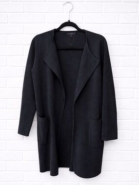 J. CREW Juliette Collarless Sweater Blazer Black Cotton Merino Wool Cardigan